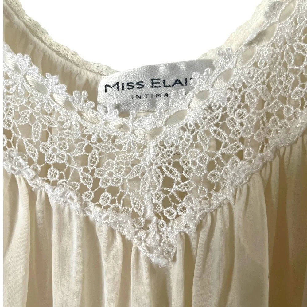 Miss Elaine Vintage Nightgown Embroidered Floral Lace Trim Sleeveless‎ White M - Picture 2 of 7